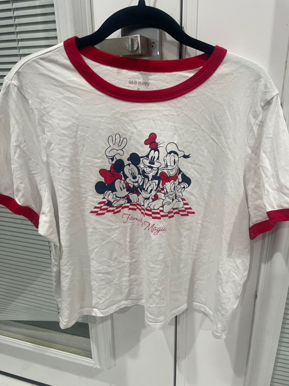 Old Navy White Ringer Tee with Red & Navy Disney Graphic